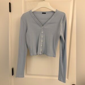 Brandy Melville Powder Blue Ribbed Cropped Cardigan - OS
